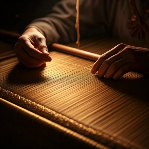 Master weaver working with gold threads
