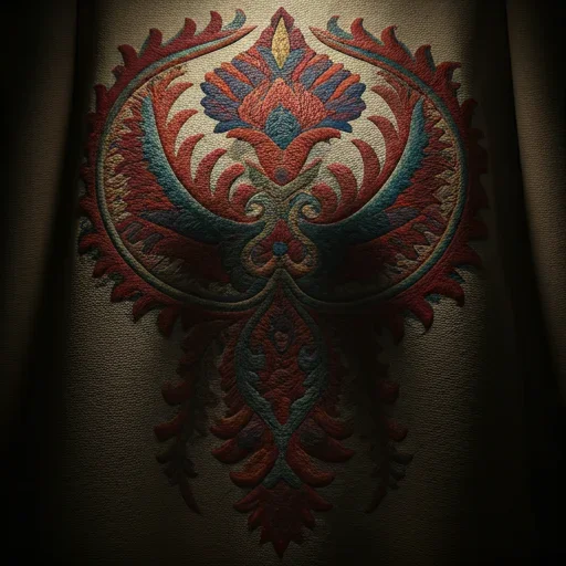 Close-up of vintage suzani embroidery with floral motifs