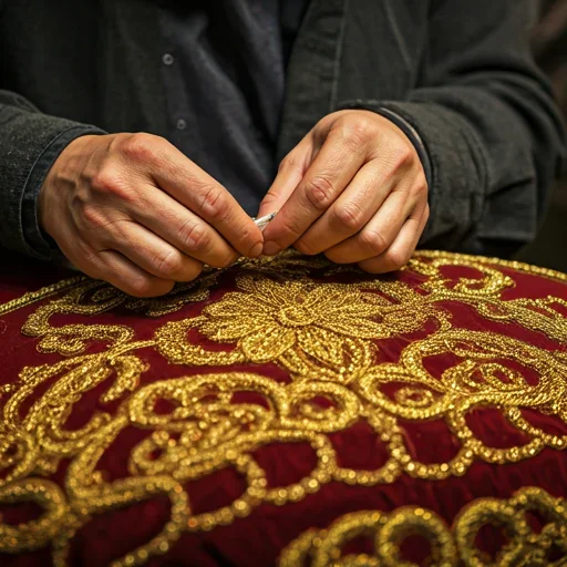 Artisan's hands binding threads for indigo dyeing