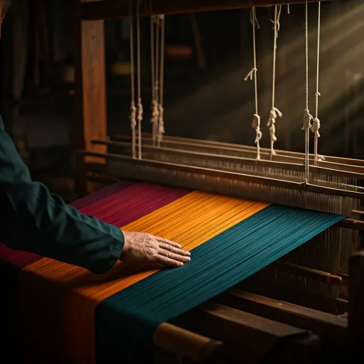 Artisan's hands binding threads for indigo dyeing
