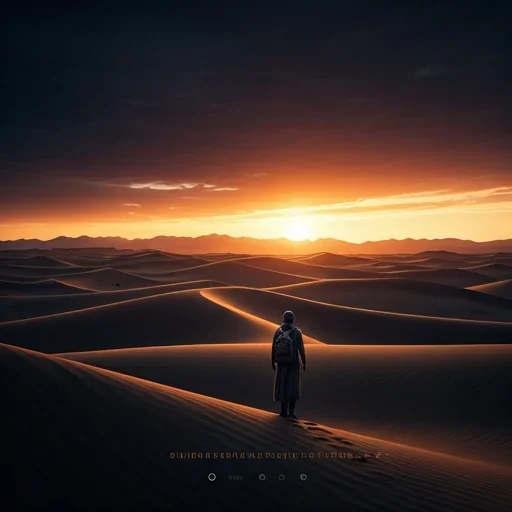 Cinematic desert landscape at twilight reminiscent of the ancient Silk Road